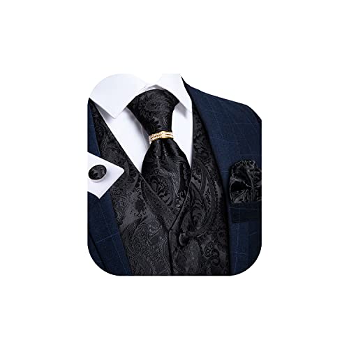 Dibangu Black Vest And Tie Set For Men Suit Vest Paisley Formal Business Dress Vest Wedding Waistcoat #TOP4