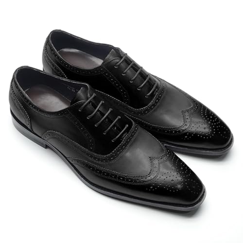 Image of Men's Wingtip Oxford Dress Shoes - Brogue Detail Handcrafted Formal Footwear For Wedding Business Special Events Black Brown(Black,9 UK)