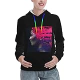 REWFXDPOD Steven Muisc Wilson Hooded Women Casual Long Sleeved Lined Hoodie Pullover Plus Size Sweatshirt Top Large Black