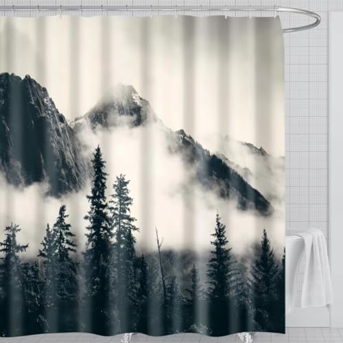 Fabric Shower Curtain for Bathroom Banff National Park Smoky Mountain Waterproof Cloth Bathroom Curtain with 12 Hooks 71"x71"(180cm x 180cm) (Dark Gray)