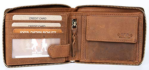 Zip-around Hunter Style Genuine Leather Wallet with Scorpion (metal zipper-around) with Chain - Image 5