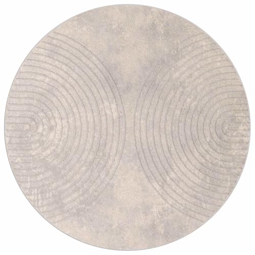 Tapis rond polyester beige 160 cm HUARTE avec envers antidérapant - 2