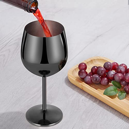 Lifecapido Stainless Steel Wine Glasses Set Of 2, 18Oz Stainless Steel Wine Goblets, Stemmed Metal Wine Glasses With Cup Brush For Office Party Anniversary, Great For Red White Wine (Grey Black) #TOP4