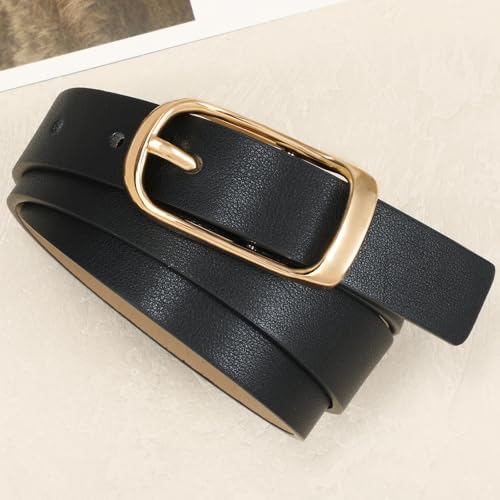 XZQTIVE Womens Leather Belt for Jeans Pants, Black Brown Waist Belts for Women with Fashion Pin Gold Buckle3
