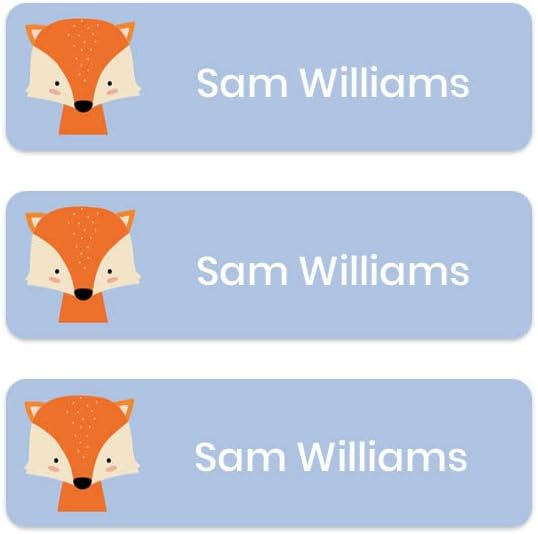 36 x No Iron Medium Personalised Stick On Waterproof Washable Name Labels Great for Clothes, School Uniform, Equipment, Shoes and Much More. School, Nursery, Day Care, Hospital - Cute Fox