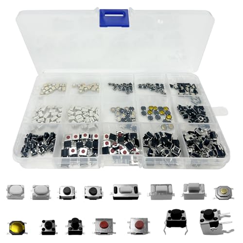 300 Pièces 15 Value Boutons poussoirs tactiles Micro Momentary Tact Assortiment Kit, d'assortiment de Bouton Tactile, pour Clé de Télécommande de Voiture, avec...