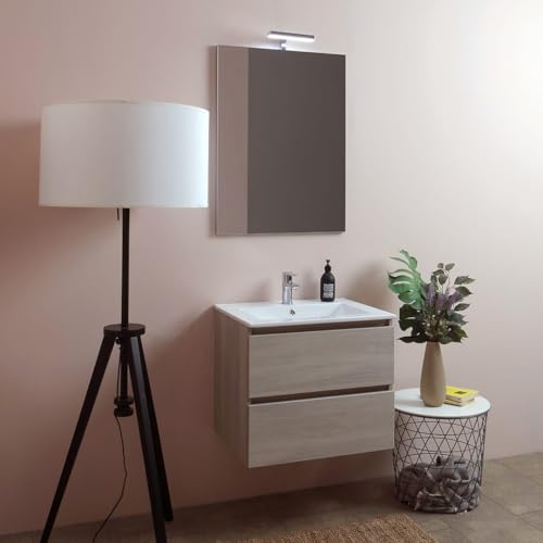 Kiamami Valentina - Mobile bagno sospeso 60cm 2 cassetti, lavabo e specchio 60x80 olmo leone Berlin