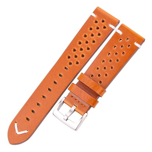 [KKTHRFFKK] Retro Handmade Watch Band Oil Leather 18mm 20mm 22mm 24mm(Yellow Silver Clasp,24mm)
