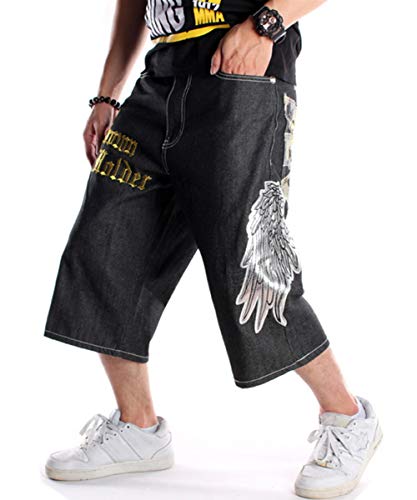 QBO Men's Jeans Shorts Relaxed Fit Hip Hop Denim Shorts Work Skateboard Shorts-42