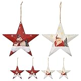6 Pack Star Christmas Ornaments for Christmas Tree, Santa Claus Snowman Hanging Ornaments for Xmas H