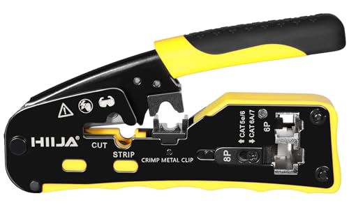 RJ45 Crimp Tool Pass Through Ethernet Crimper All-in-one Ratcheting Modular Data Cable Crimper for RJ11/RJ12 Standard, RJ45 Pass Through Connectors