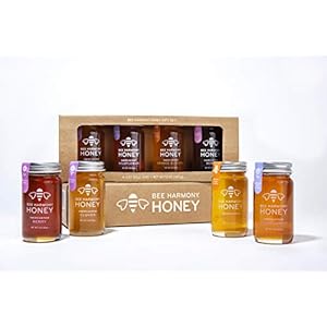 Bee Harmony Classic Honey Flight, Mini Honey Gift Set, 4 Jars, 3 OZ Each, Premium, Raw, Made in the USA