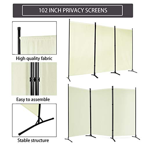 ACTREY Outdoor/Indoor Room Divider (3-Panel), Folding Partition Privacy Screen for Office, School,Studio, Conference,Classroom, Dorm Room, Kids Room-102 W X 16" D x 72" H (Beige)