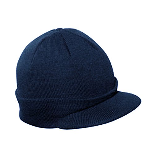 The Vintage Year Visor Beanie Billed Knit Radar Cuff Skull Cap Sports Outdoor Winter Stretch Acrylic One Size Men Women (Navy)