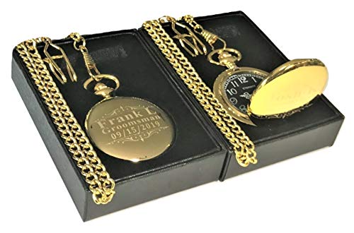 ETERNITY 2 Engraved Pocket Watches, 2 Personalized Watch Set for Men or Women, Personalized Wedding Gift. (Gold Polished)