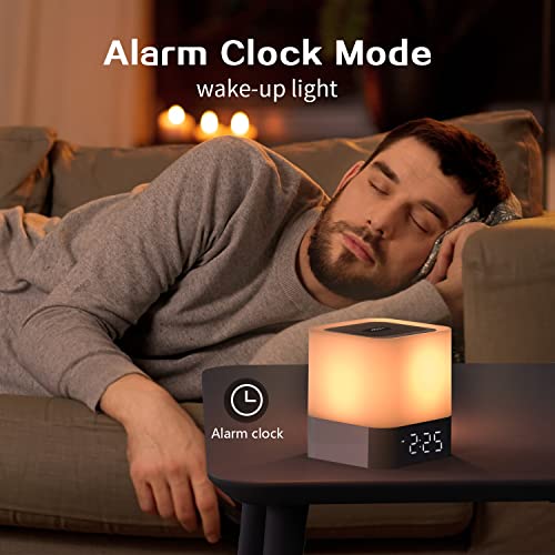 Aisuo Night Light5 in 1 Bedside Lamp with Bluetooth Speaker, 12/24H