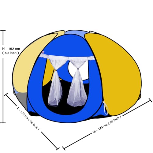Image of SILVER SHINE Foldable Delightful Patterns Popup Kids Play Tent House For Multi Purpose|Playtent House For Up To 10 Yearold |Mosquito Net Design Tent For Kids|Multicolor,Tent House Theme(Multi Star)