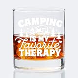 ZOFGUO Camping Lovers Gifts Old Fashioned Whiskey Glasses, Rv Camper Gifts, Camping is My Favorite Therapy 10 oz Rocks Barware Cup for Cocktail Drinks Scotch Bourbon Liquor