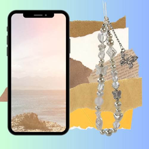 [EZ PEACH] ストラップ スマホ 手首 落下防止 携帯 ハンドストラップ 女の子 吊り下げペンダント装飾 落下防止 カラフルビーズ パール まんまるお花 全機種対応 (蝶01)