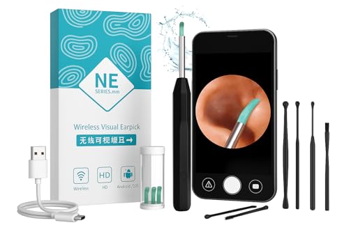 NE SERIES Ear Wax Removal Kit Ear Camera 1920P FHD Wireless Ear Cleaner Ear Wax Remover with 8 PCS Ear Spoon, 3.9mm Waterproof Ear Otoscope Endoscope for iPhone, Ipad & Android Smart Phones, Black