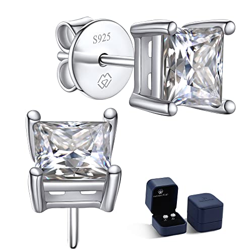 MomentWish Moissanite Stud Earrings, Stud Earrings Round Brilliant Cut Simulated Diamond Hypoallergenic 925 Sterling Silver Stud Earrings, Sterling Silver, Moissanite