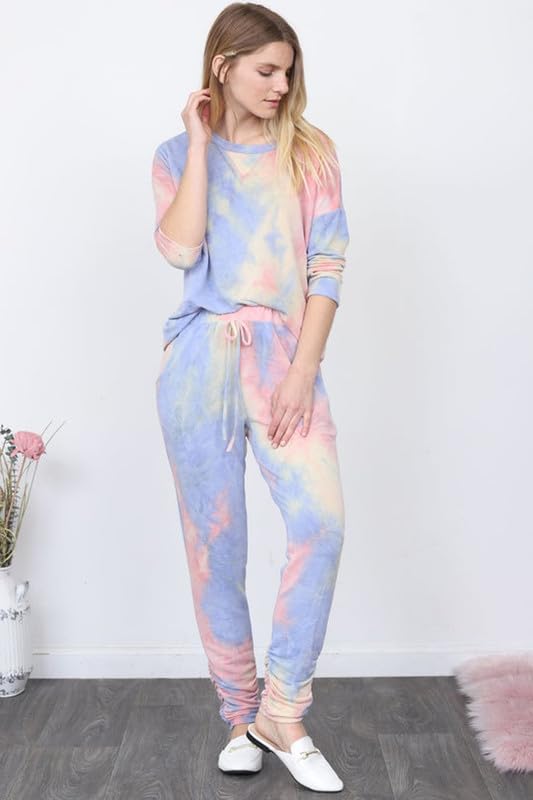 Image of DTR FASHION Multicolor Cotton Blend Styled With Tie Die Print Tracksuit | Co-ord Set For Women| Active Wear Suit Set For Women