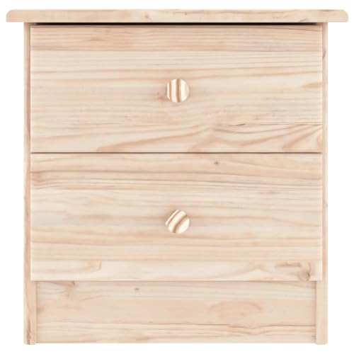 Vorpalize ALTA Table de chevet naturelle en pin massif 41 x 35 x 41 cm Petite table de chevet avec 2 tiroirs Table d'appoint étroite pour salon, chambre à...