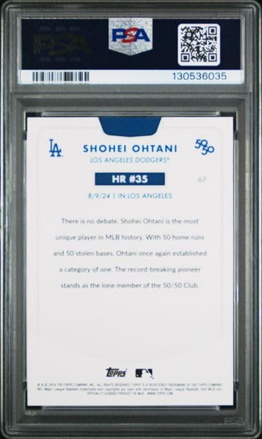 Graded Psa Gem Mint 10 Shohei Ohtani #67 Baseball Card 50/50 Home Run And Stolen Bases Club Dodgers 4 time Mvp Superstar. Celebrate Home Run #35 During His Record Setting Season