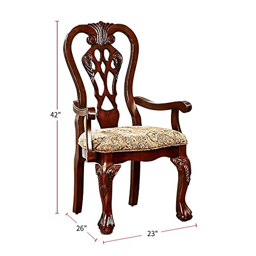 Set Of 2 Fabric Dining Arm Chair In Brown Cherry Wood Finish #TOP1