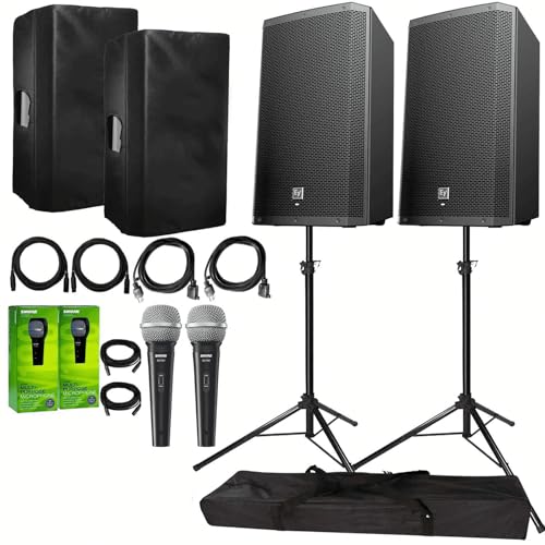 Electro-Voice ZLX-15BT Active 15? Bluetooth Speaker Package with 2X Microphones, Cables, Covers, & Stands