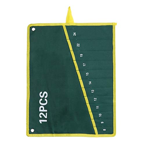 Bolsa de llaves Llave inglesa, lona 6/8/10/12/14/25 bolsillos Llave inglesa Llave inglesa Bolsa enrollable de almacenamiento verde para guardar llaves inglesas o herramientas manuales generales(12PCS)