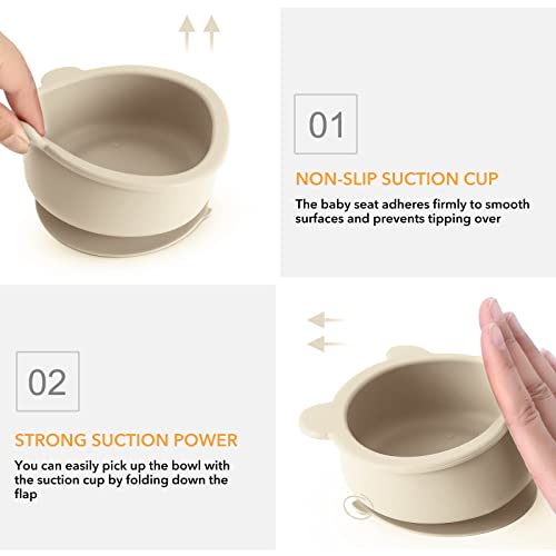 Silicone Suction Bowls For Baby, Leakproof Baby Bowls And Spoons With Lid, Safe Baby Solid Food Feeding Set, Bpa-Free Baby Led Weaning Supplies, For 6-36 Months Babies Kids Toddlers Infants White #TOP3