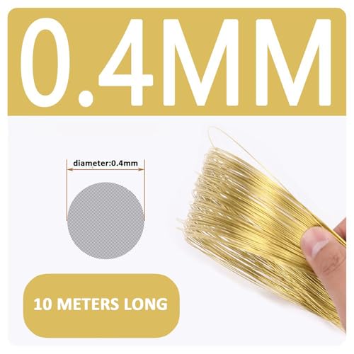 COYOUCO Diameter 0.3mm-0.6mm Brass Wire Length 10m Suitable for Handicraft Making, Jewelry Design, Electrical Engineering,0.4mm
