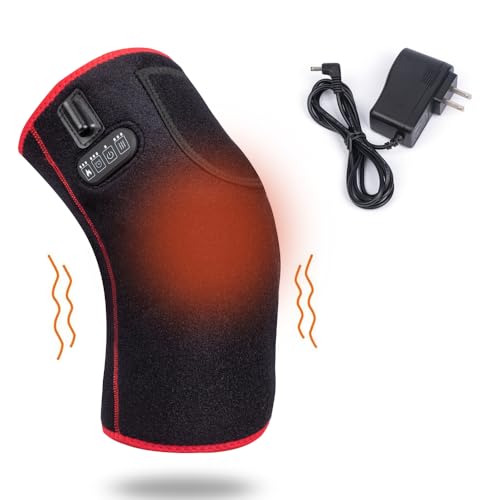 HYZQ Knee Massager with Heat & Vibration, Heated Knee Brace with 3 Vibration Modes and 3 Heat Levels, Leg Massager Heating Pad with Time Control, AC Adapter Provide More Heat (No Battery)