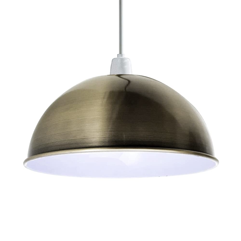 Satin Nickel Metal Lamp Shade 30W x 14H cm Dome Ceiling Light Shade Easy Fit E27 Pendant Lampshade Retro Industrial Replacement Shade for Bedroom Kitchen Living Room Wall & Table Lamps