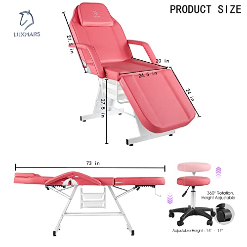 Luxmars Adjustable Facial Chair Massage Bed Professional Tattoo Chair Facial Tabel Bed Chair With Removable Headrest, Professional Esthetician Bed For Salon Spa Beauty Treatmen Rose Red #TOP1