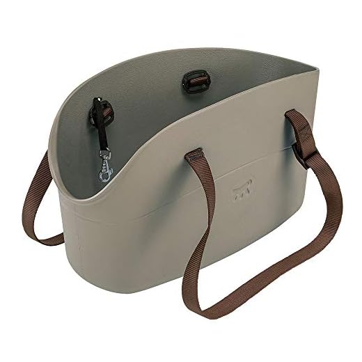 Ferplast Bolso para transportar perros de talla pequeña WITH-ME, EVA, Suave plástico de goma, Lavable, Asas regulables, Correa de seguridad incluida, 21,5 x 43,5 x h 27 cm Tórtola