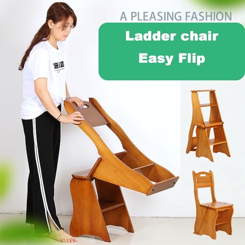 4 Steps Solid Wood Folding Ladder Stool Environmental Protection Water Paint Reinforced Buckle Step Stool Mortise and Tenon Structure Tread not Shaking Smooth Ladder Body (Color : Black Walnut)