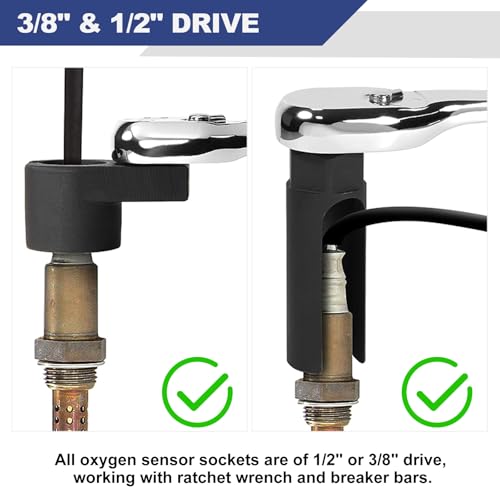 FreeTec 10pcs Oxygen Sensor Socket Set, 22mm 27mm 29mm Lambda Sensor Removal Tool Set, 1/2" Drive O2 Sensor Sockets Wrench Oil Pressure Sending Unit Socket Set - Image 5