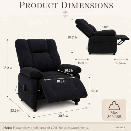 Image of Electric Recliner Chair, 90 to 160 Adjustment with Remote, Black