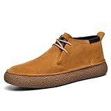 Myallfeet Men's Frosted Leather Suede Suede Mid Top Board Shoes Retro Casual Fashion Design Walking Ankle Boots Classic Non Slip Lace Up Suede Oxford Sneakers (brown,13,13)