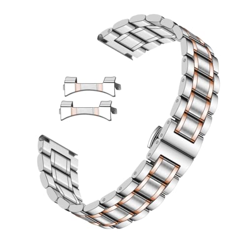 Kai Tian Metall Uhrenarmband Herren 18mm 20mm 22mm 24mm Edelstahl Uhrenarmbänder Ersatz mit Geradem & Gebogenem Ende Zweifarbig (20mm, Silber-Roségold)