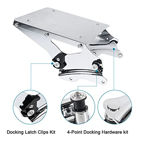 Aufer Detachable Chrome Two Up Luggage Rack Mounting Bracket W/4 Point Docking Hardware Kits And Laser Cut Inner Base Reinforcement Metal Plate Compatible With For Touring 2014-2020 #TOP1