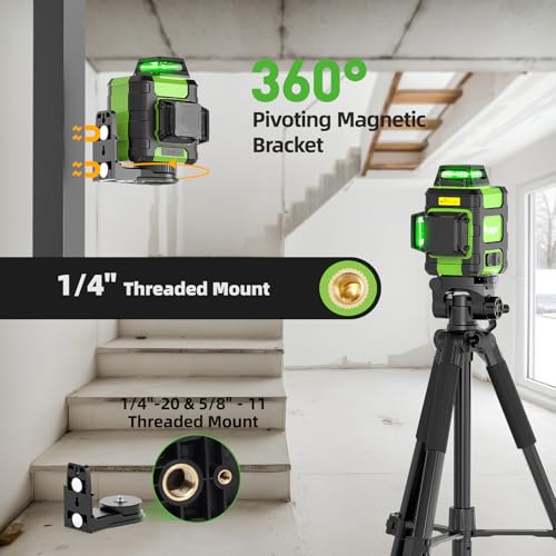 Image of Huepar Laser Level 360 with Tripod, Self Leveling Rechargeable Lazer Level for Construction and Picture Hanging, with Pluse Mode for Outdoor, Hard Carry Case, 67.72 inch Tripod, HM03CG&T16A