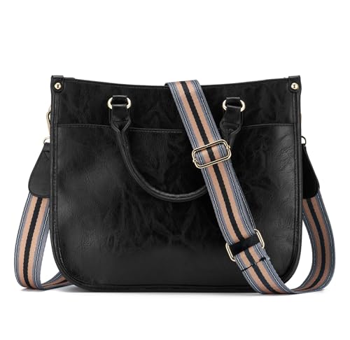 ZOUIQSS Women Crossbody Bags Leather Shoulder Purse Lady Hobo Handbag Zipped Pockets Bag With Adjustable Strap(handle-Black)