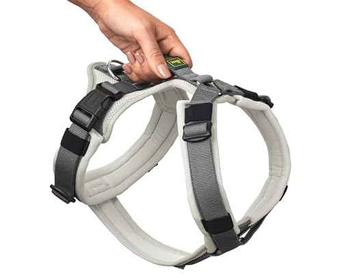 Hunter Hundegeschirr Maldon UP, Farbe: hellgrau/grau, weich gepolstert & komfortabel, stark reflektierend durch 3M Scotchlite, 4-Fach verstellbar, mit gepolstertem Griff (ab S-M), Größe: XS-S