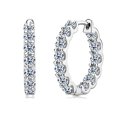 Moissanite Hoop Earrings for Women, 925 Sterling Silver D-E Color Lab Created Imitation-diamond Small Huggie Hoops Earring for Sensitive Ears Hypoallergenic Jewelry