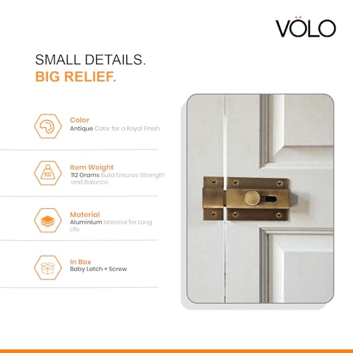 Image of VOLO 4 Inch Antique Heavy Duty Door Lock Baby Latch for Home & Office Doors | Door Latch | Aluminum Ingot Build | Waterproof & Rust Resistant | 1 Year Warranty | Pack of 1