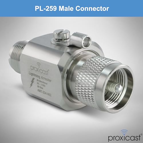 Image of Proxicast Coaxial Lightning Arrester /Suppressor with PL-259 & SO-239 (M /F) Connectors - Pro-Grade Coax Cable Surge Protector for HF, VHF, UHF, CB, Ham, Two-Way Radio and Other Antennas (ANT-234-002)