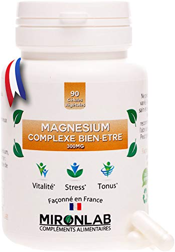 Magnésium Complexe MironLab | Magnésium marin, Bisglycinate de Magnésium et vitamine B6 | Fortement concentrée 300 mg de Magnésium élément | 90 gélules végétales| Fabriqué en France